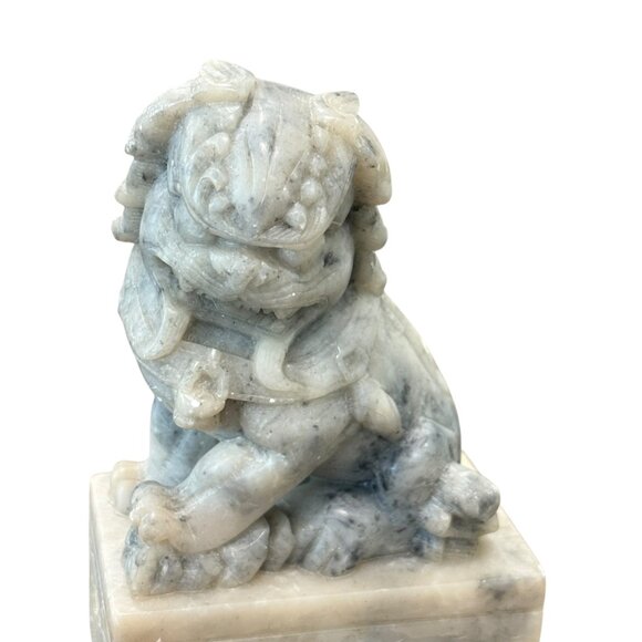 Carved Stone Foo Dog Statue 5" Tall Handcrafted Soapstone Decorative - Picture 2 of 7
